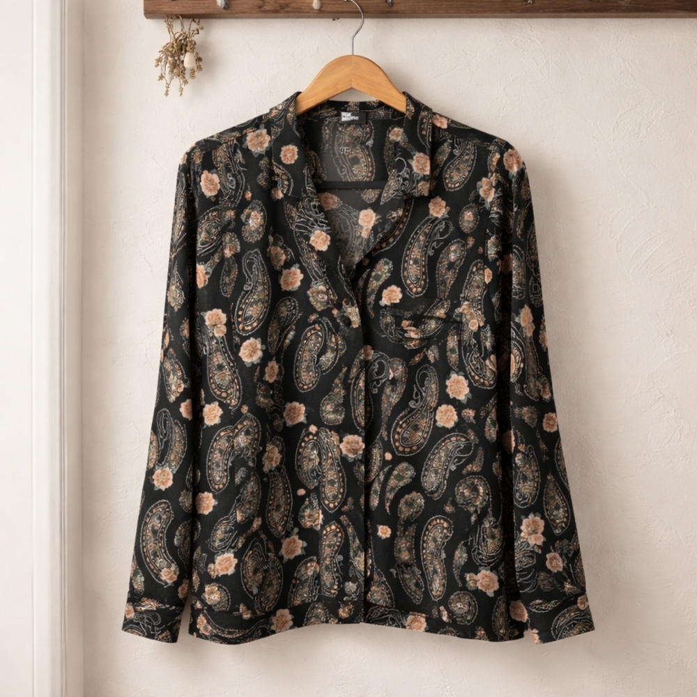 NWT The Kooples Black & Pink Paisley Blouse - Size 2